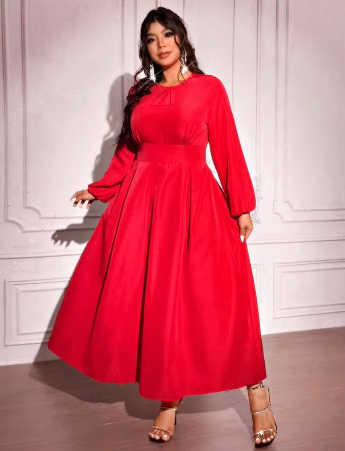 SHEIN Red Long Sleeve Maxi Dress – Fit & Flare Silhouette 2X (US 16)