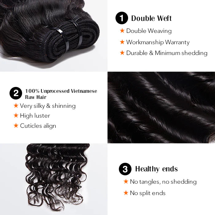 18-30 Inches Raw Vietnam Hair Bundles Deep Wavy #1B Natural Black
