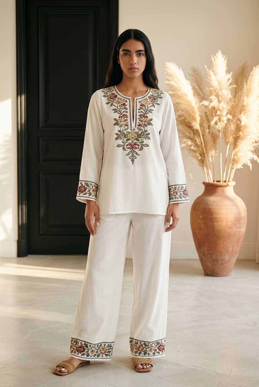 Full Size Embroidered Long Sleeve Top and Pants Set Plus Size