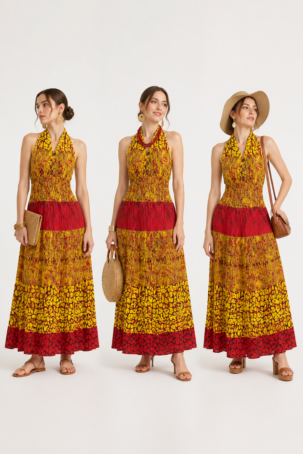 Smocked Dress With Scarf Print (5005-693)
