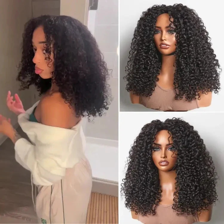 Wear and Go 180% Density Half Wig Messy Curly Human Hair