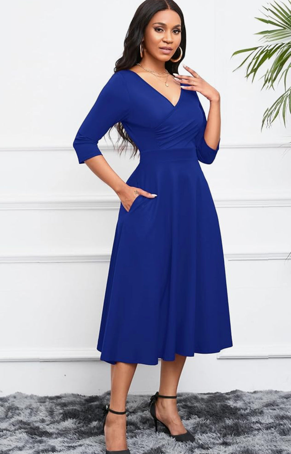 Casual Wrap Flared Dress, Sizes Small - 3XLarge (Blue Dress)