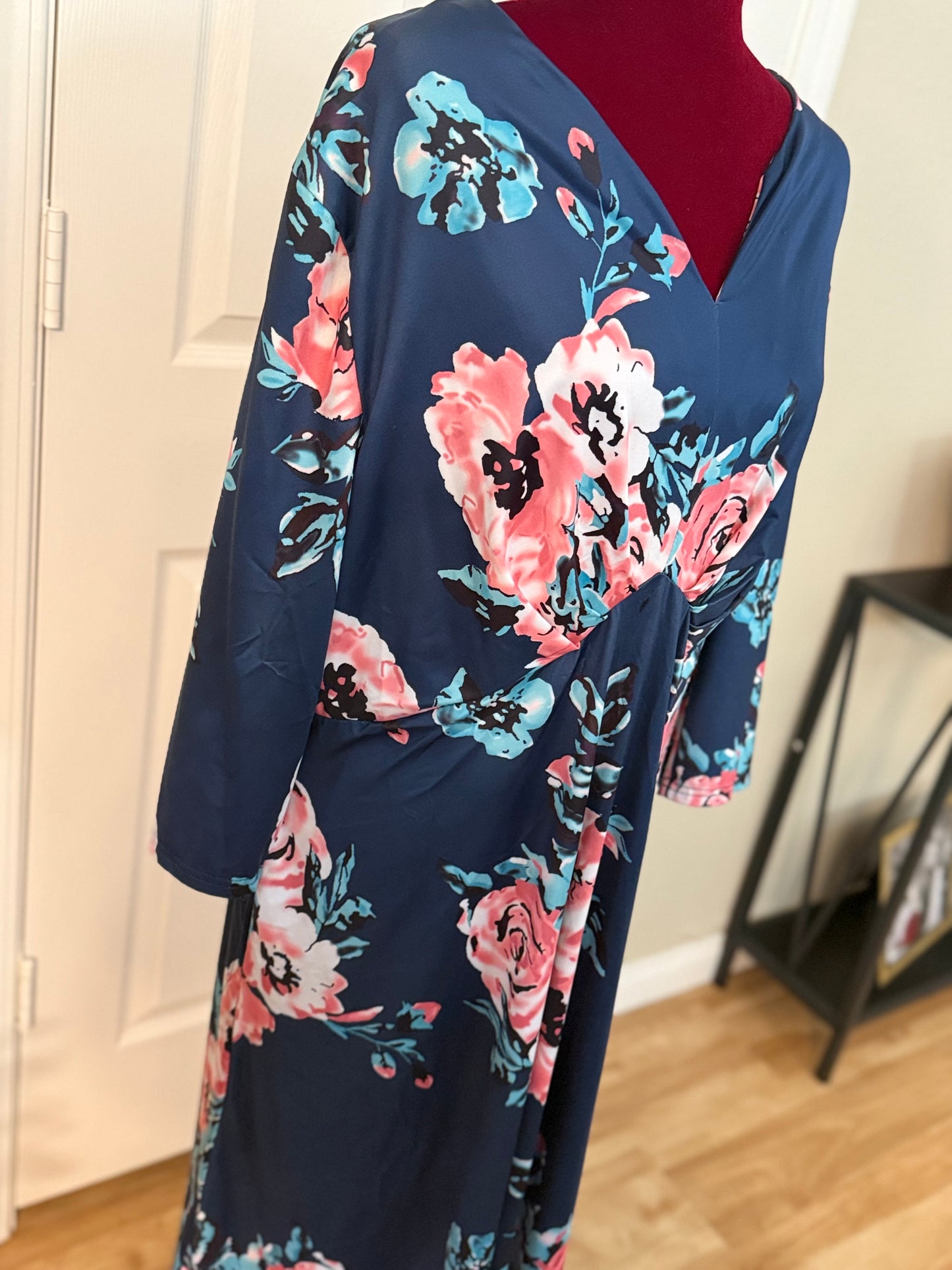 Casual Midi Floral Print Dress, 3XL