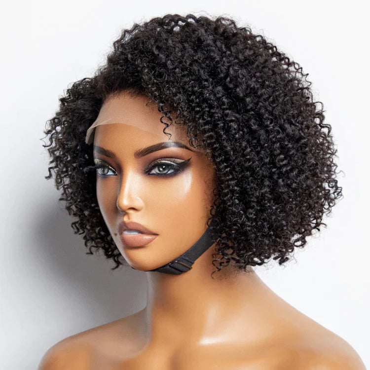 U.B.’s 12 Inches 5x5 4C Edges | Kinky Edges Jerry Curly Glueless Short Lace Closure Wig-100% Human Hair