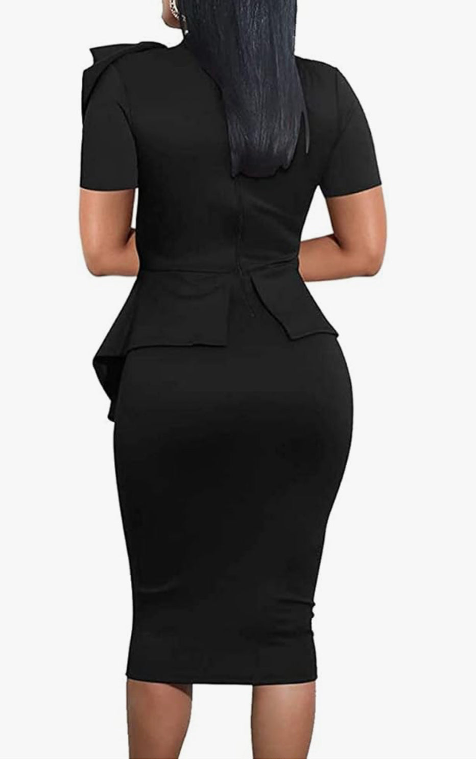 Peplum BodyCon Dress, Sizes Small - 3XLarge (Black)