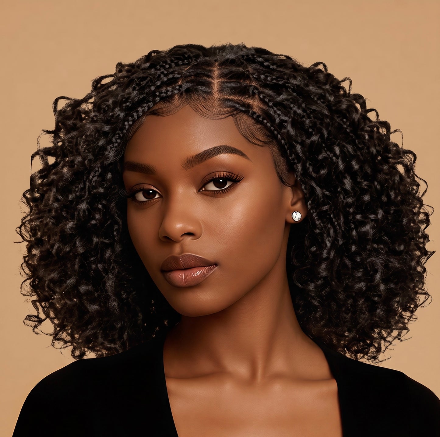 150% Density 5x5 Closure Lace with Boho Braids Pre-Cut Glueless Top Human Hair Wig Curly, 10 inches