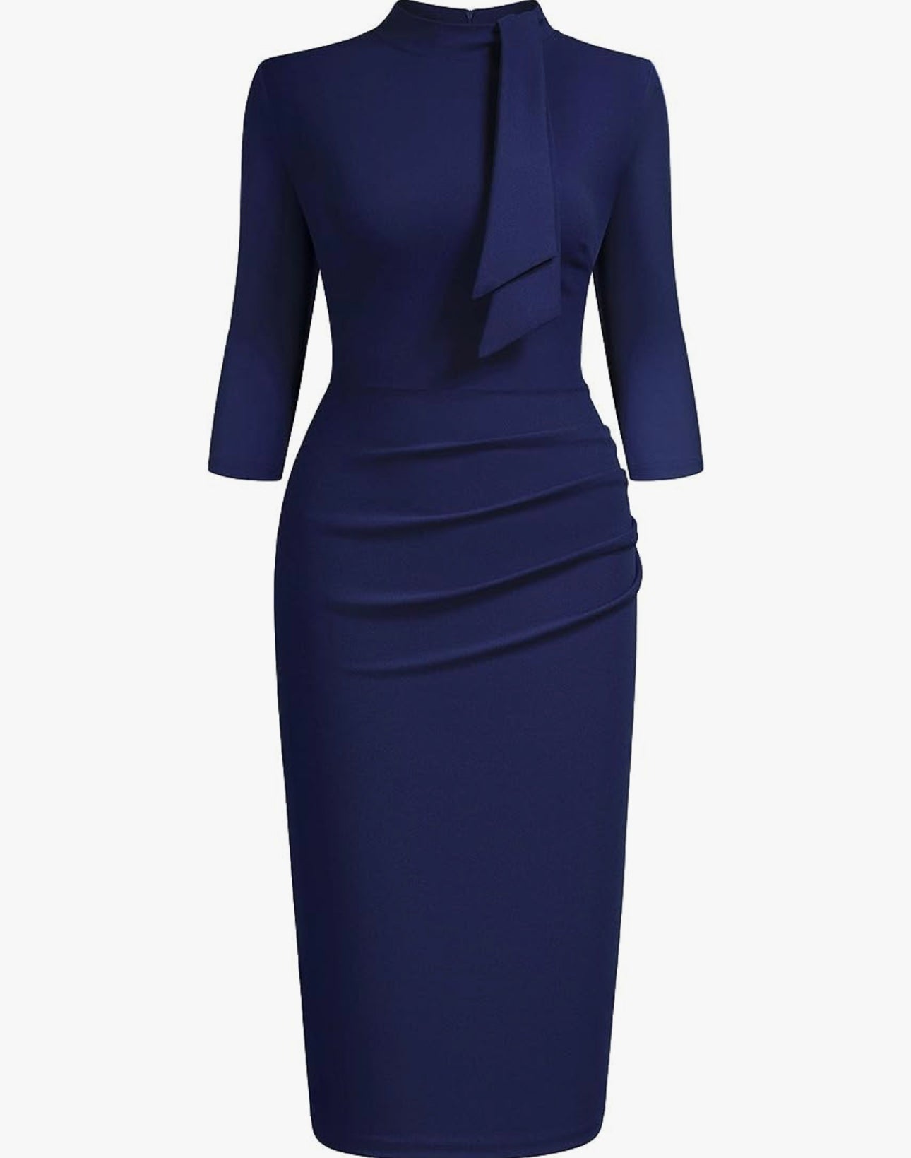 Vintage Inspired Half Collar Dress, US Sizes Small - XXLarge (NAVY BLUE DRESS)