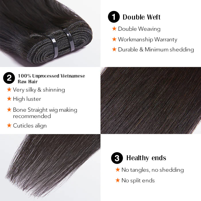 18-30 Inches Raw Vietnam Hair Bundles Straight #1B Natural Black