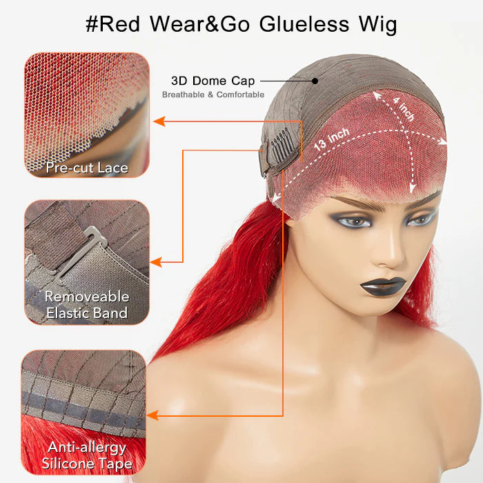 SMALL HEAD FRIENDLY LACE WIG - 24 Inches 5"x5" Body Wavy Wear & Go Glueless #Red Lace Closure Wig-100% Human Hair