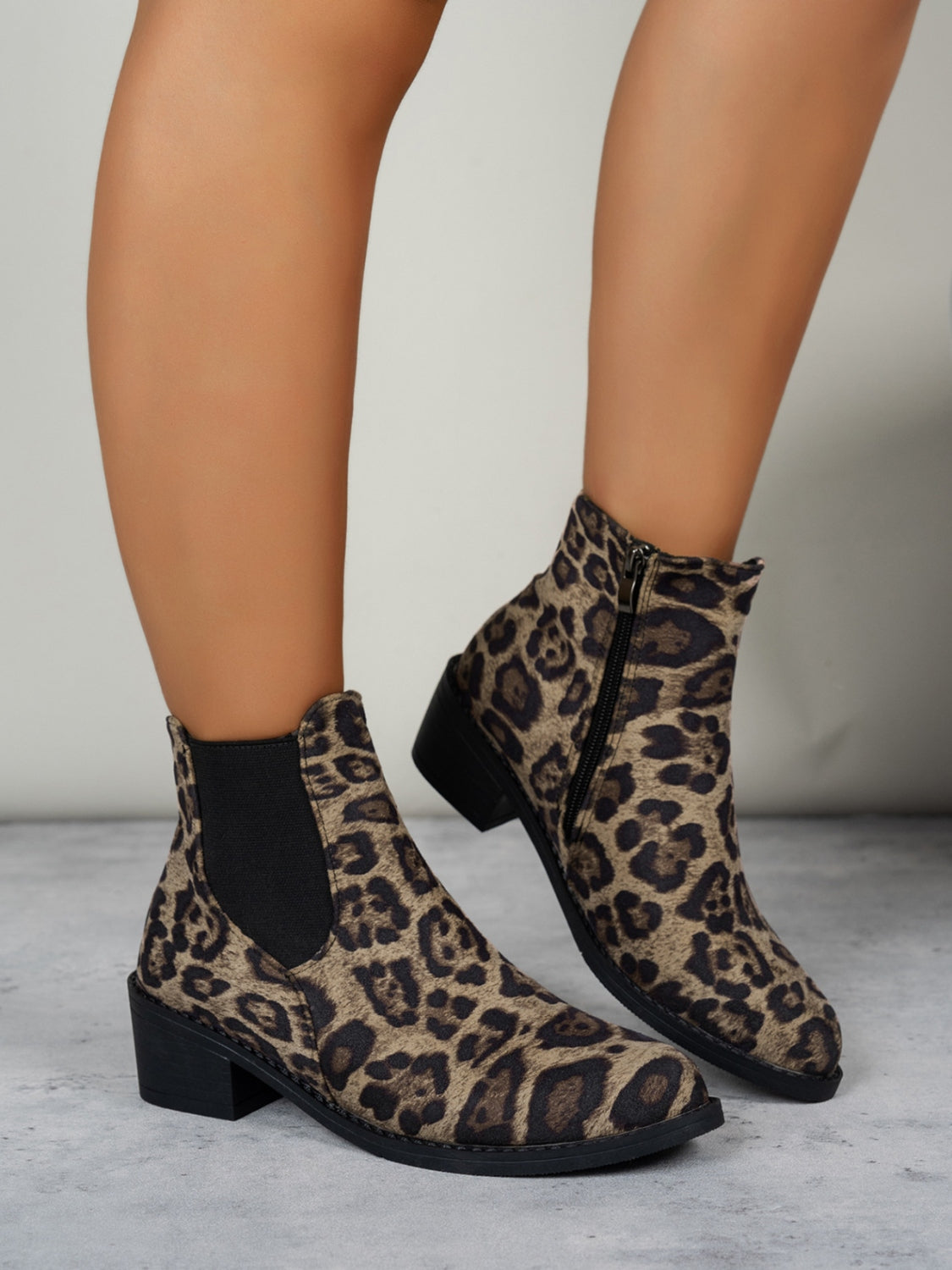 Leopard Point Toe Block Heel Boots, 2 patterns