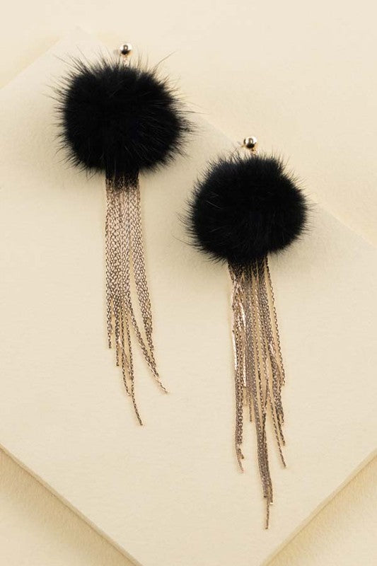 Powder Puff Drop Earrings - Black and Tan available