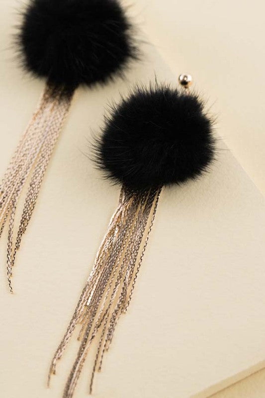 Powder Puff Drop Earrings - Black and Tan available