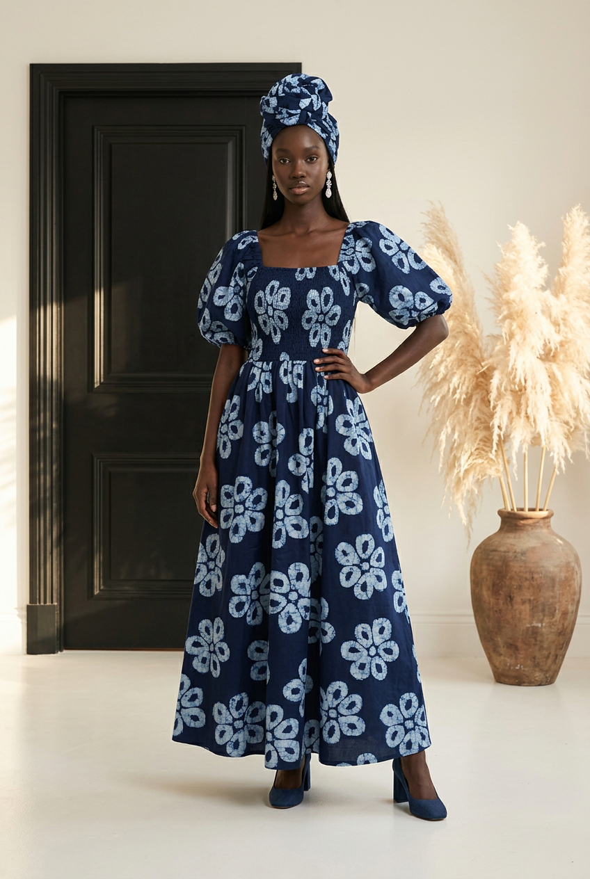 Maxi Slit Dress with Hat and Scarf (S6)