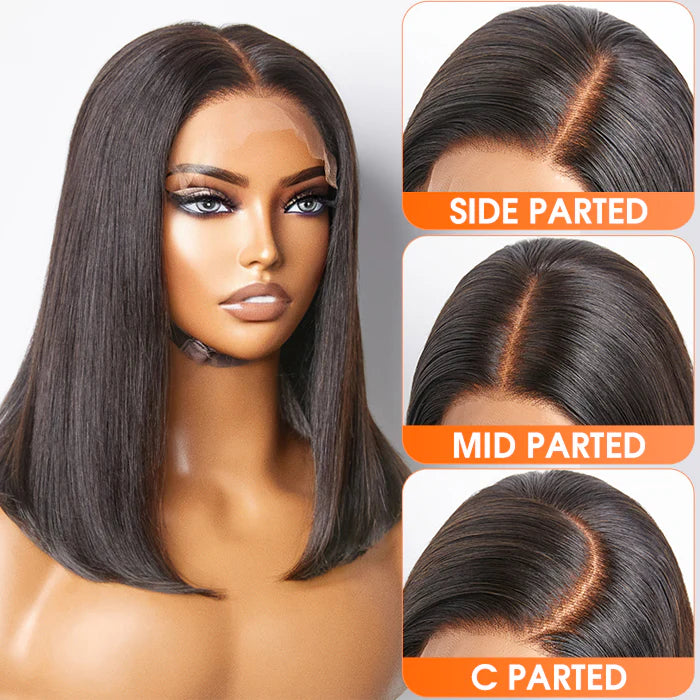 150% Density 5x5 Glueless Lace Closure Human Hair Bob Wig Straight