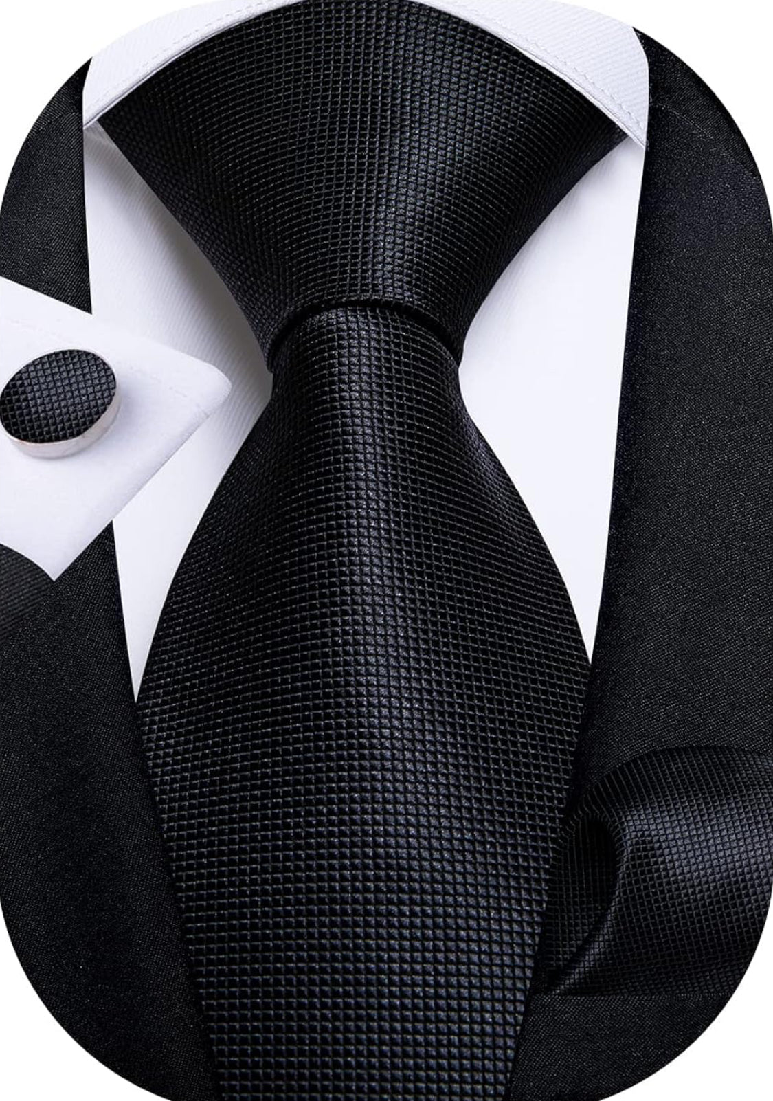 Men’s Silk Coordinated Tie Set - Solid Black Textured