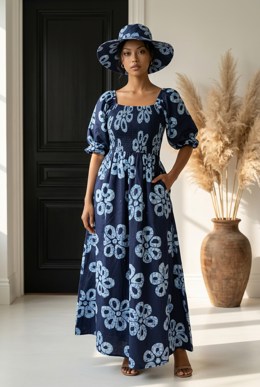 Maxi Slit Dress with Hat and Scarf (S6)