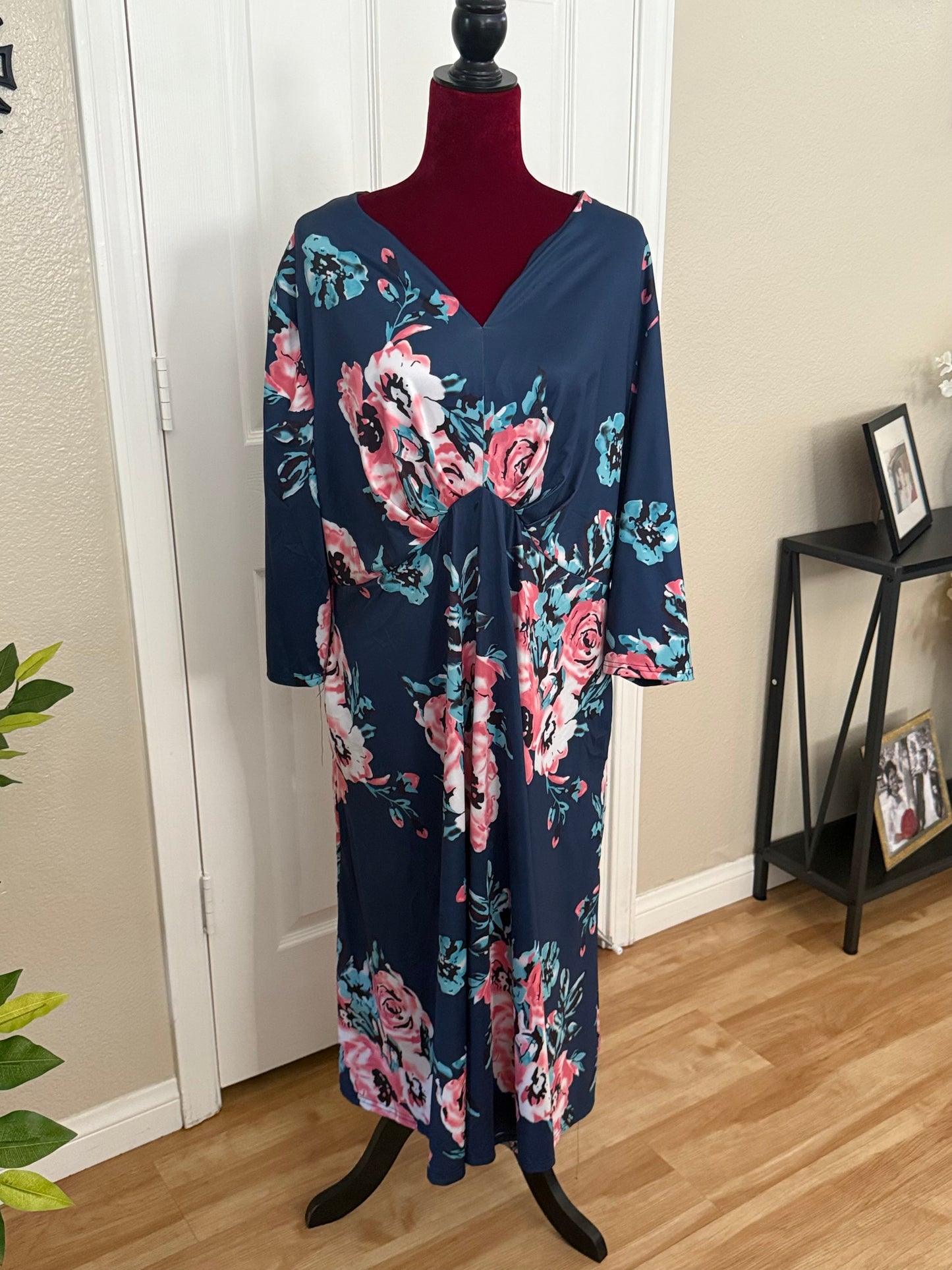 Casual Midi Floral Print Dress, 3XL