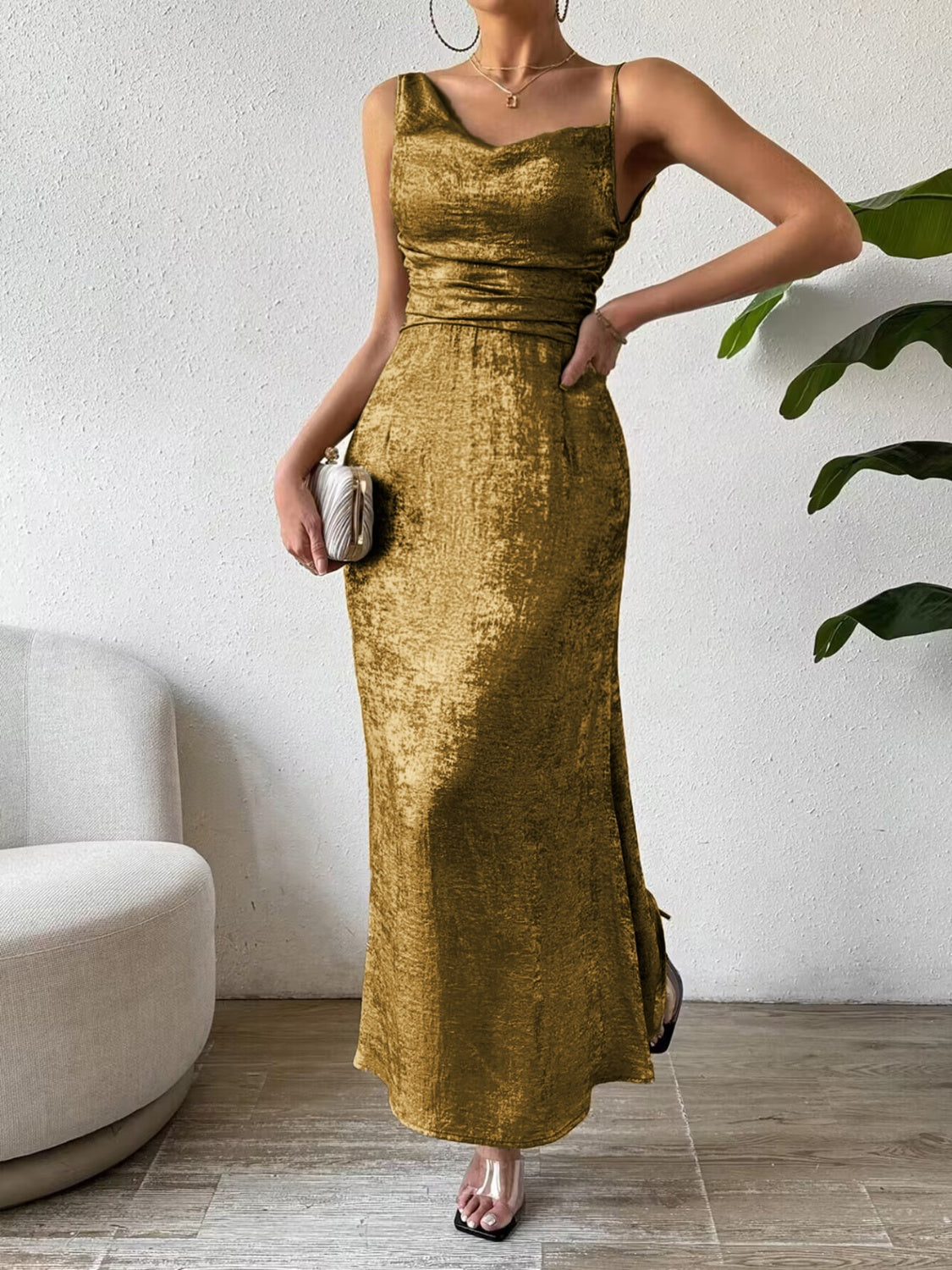 Honey Asymmetric Neck Sleeveless Midi Dress, Five Color Choices