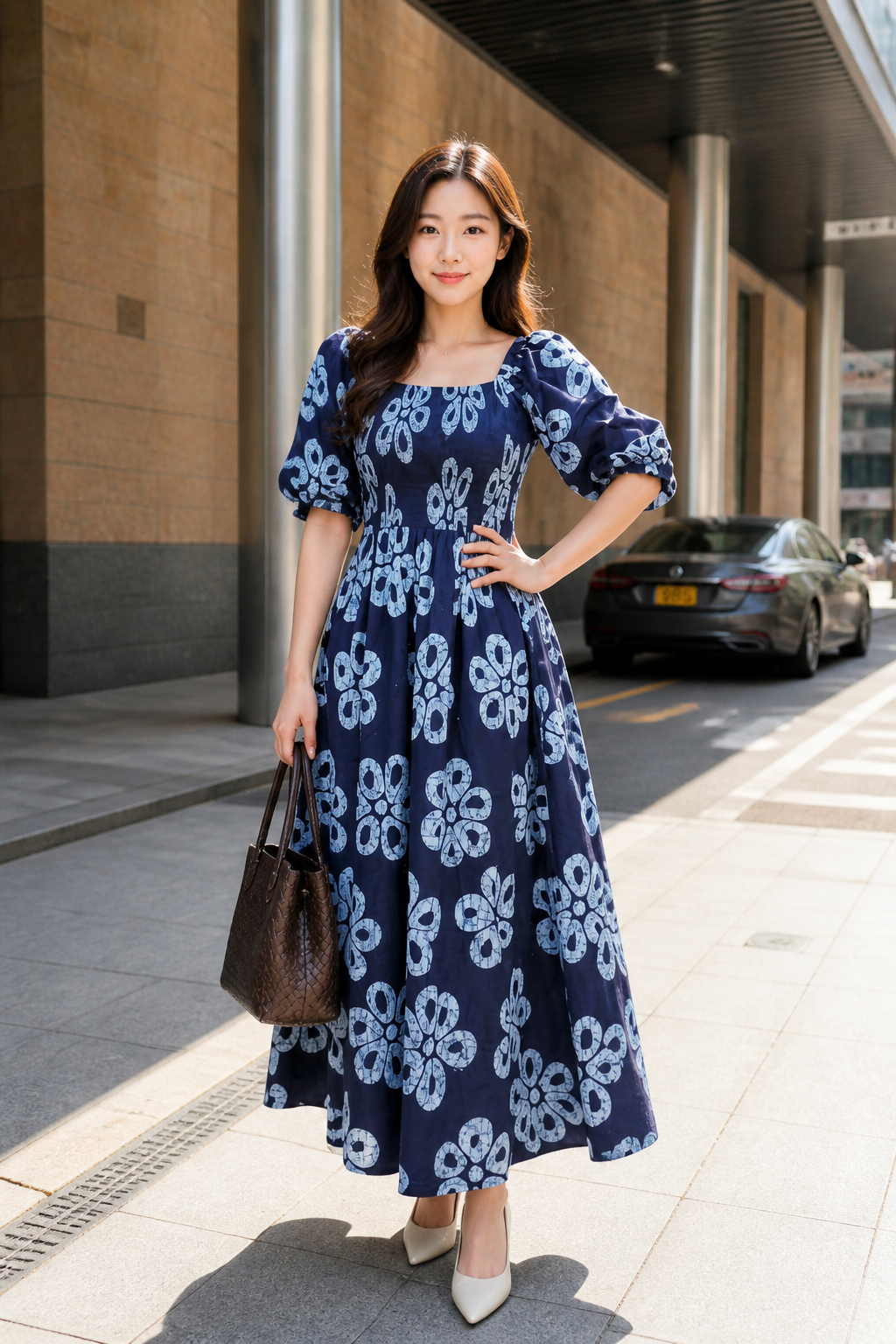 Maxi Slit Dress with Hat and Scarf (S6)