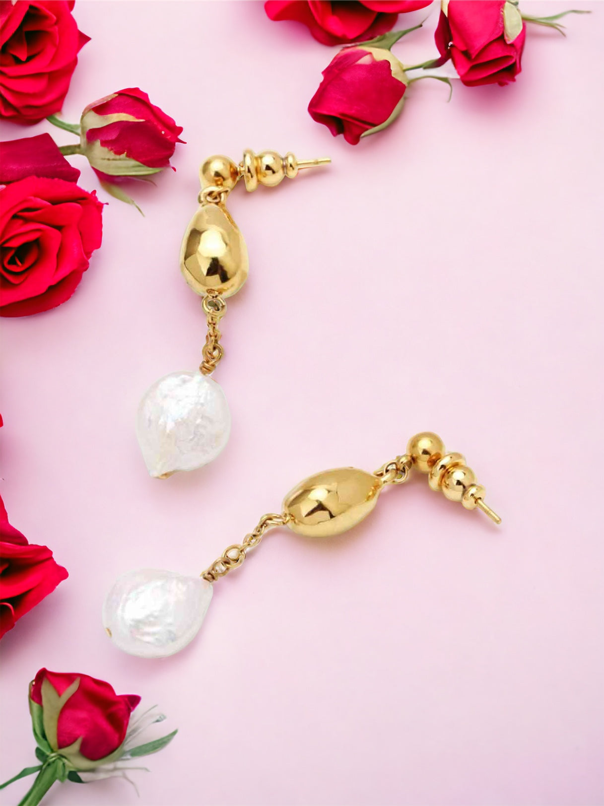 18K Gold-Plated Two-Tone Pearl Drop Earrings