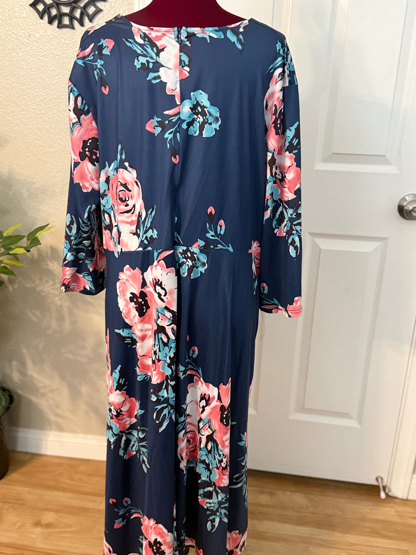 Casual Midi Floral Print Dress, 3XL