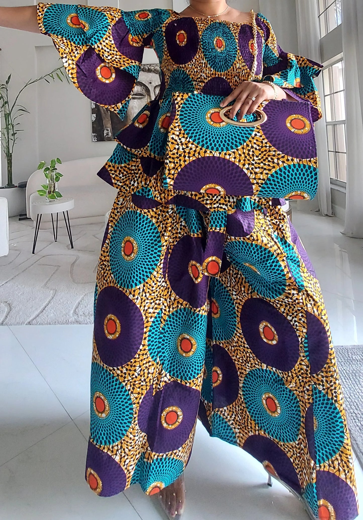 5-Piece African Ankara Pant Set Sunburst - 019-PS14A
