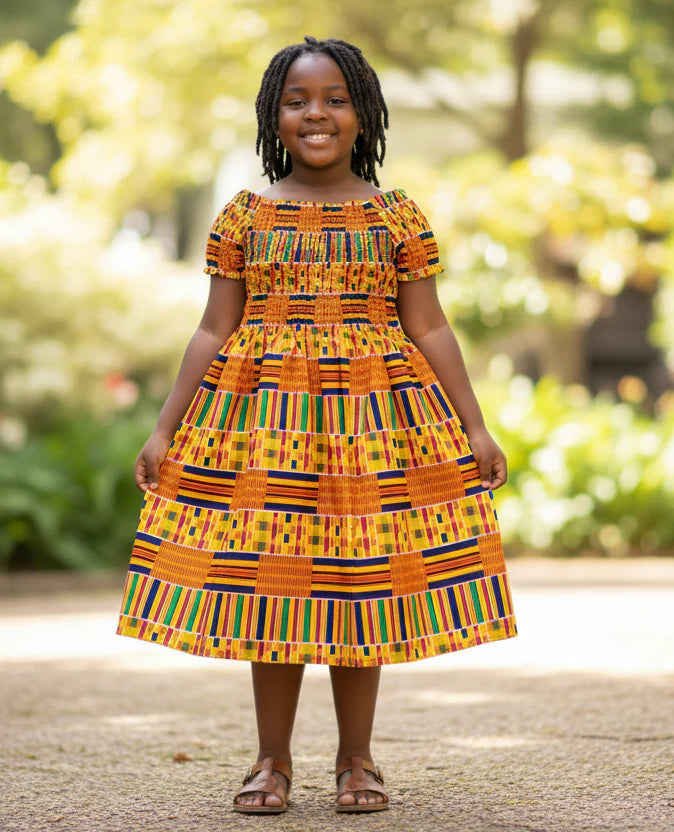 Kids / Girls African Kente Dress, Ages 8 - 12