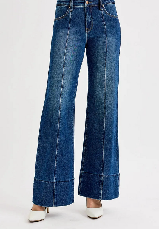 RISEN Full Size Tummy Control Mid Rise Ankle Wide Flare Jeans Plus Size