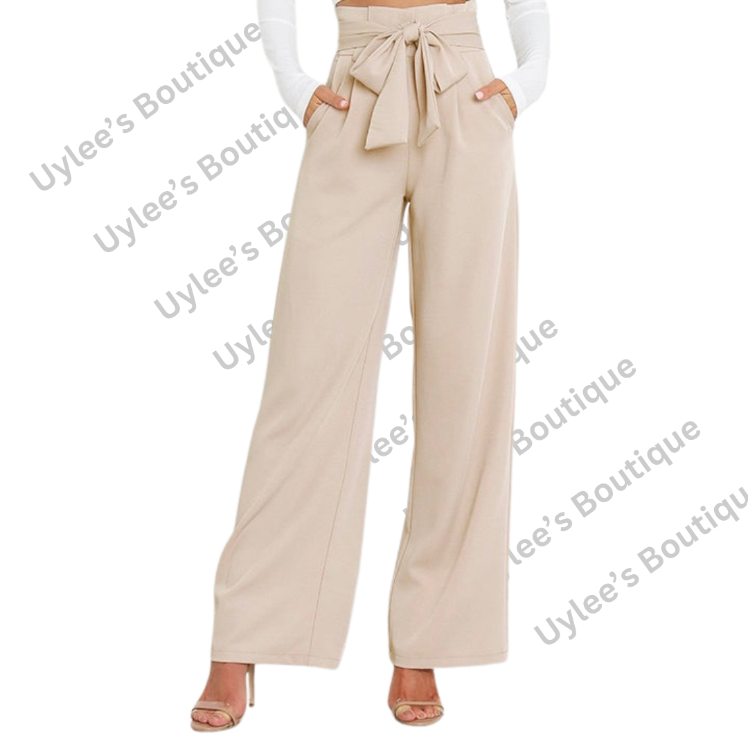 Tie Front Paperbag Wide Leg Pants - 9 color choices