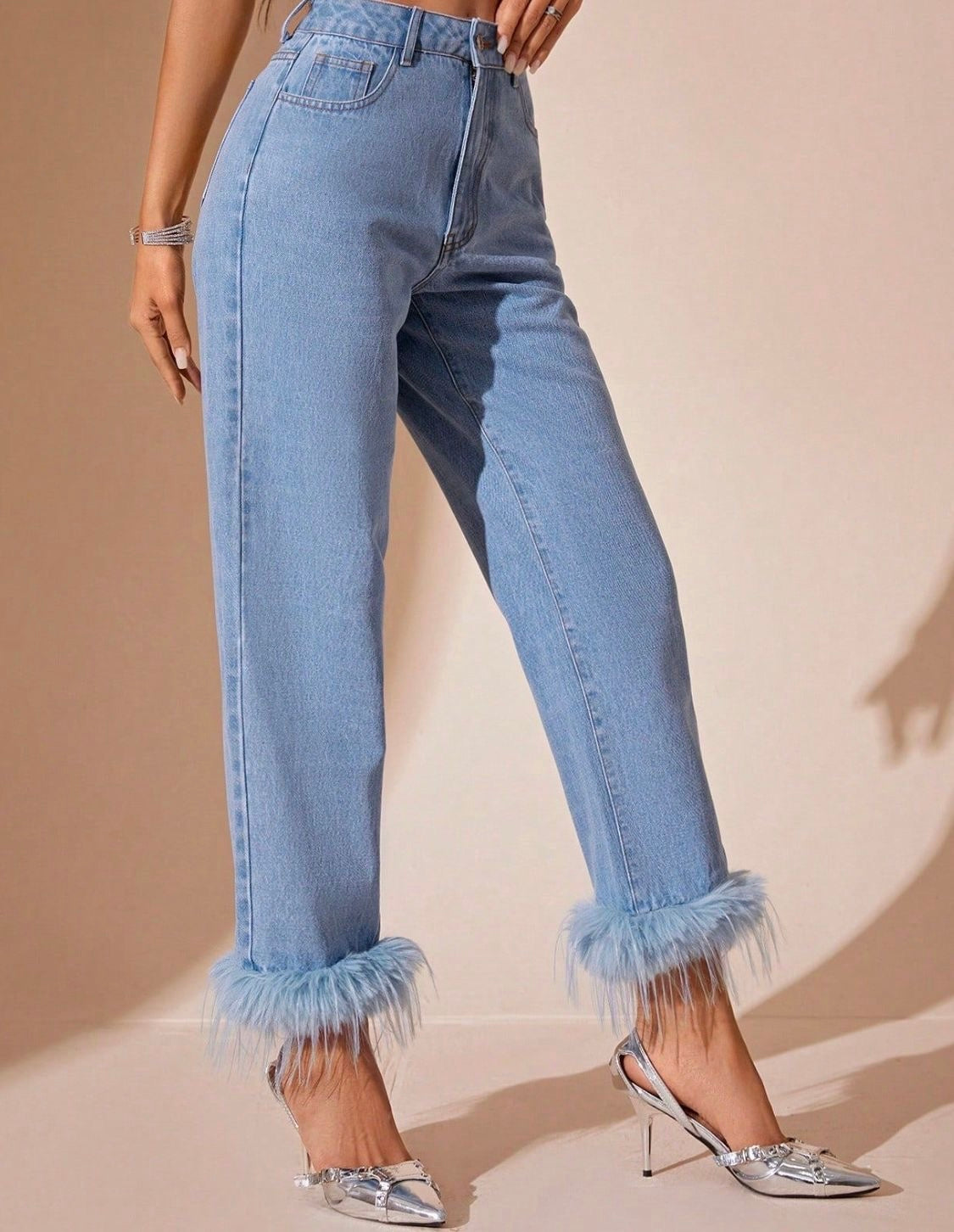 Plush Hem High Rise Straight Jeans