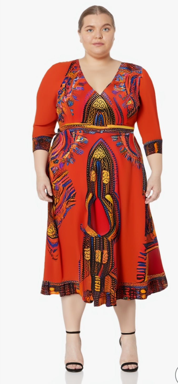 Elegant African Print Maxi Dress – Sizes S to 3XL (Orange)