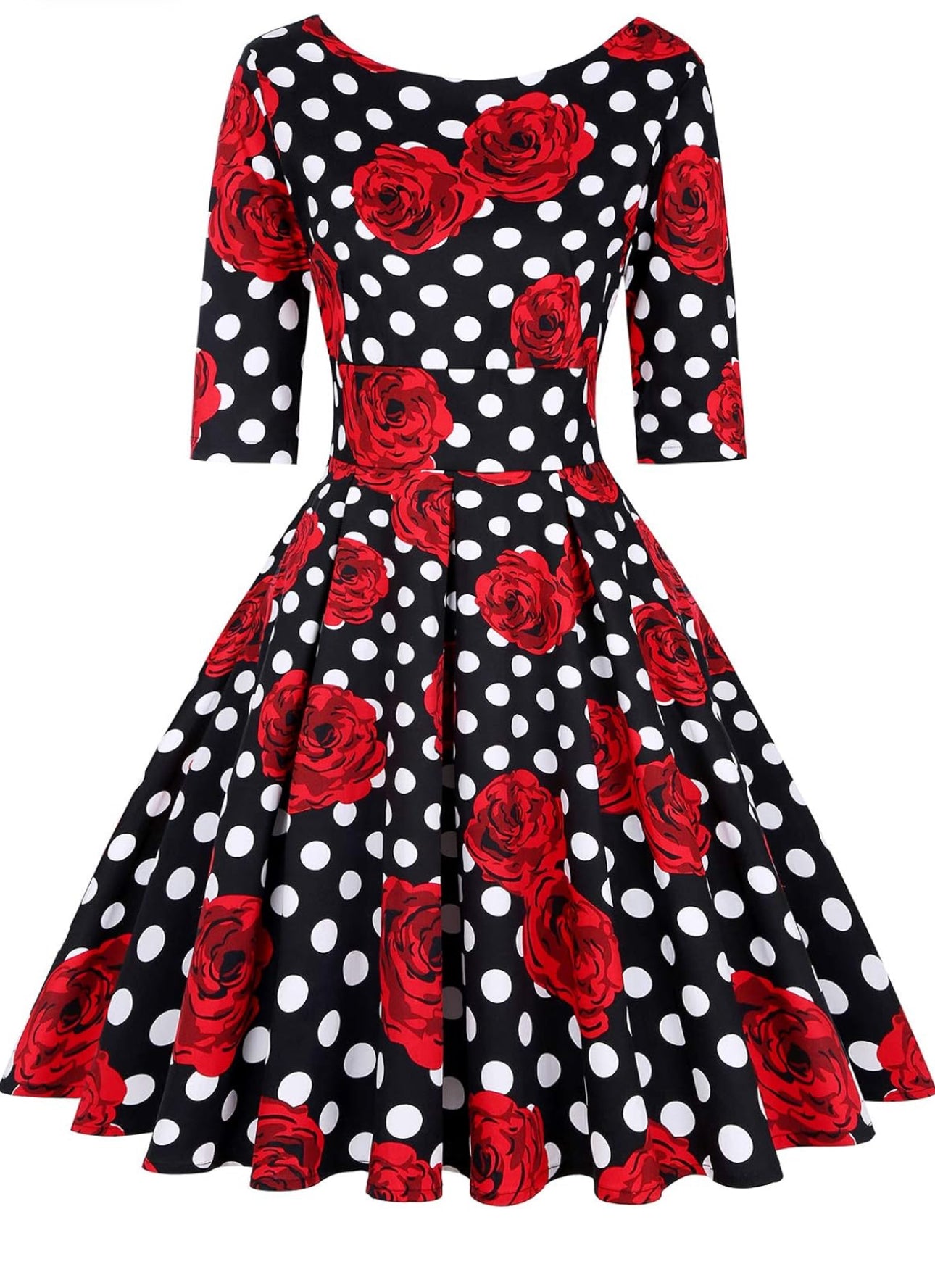 Retro Inspired Floral Polka Dot Swing Dress (US Sizes 4 - 22)