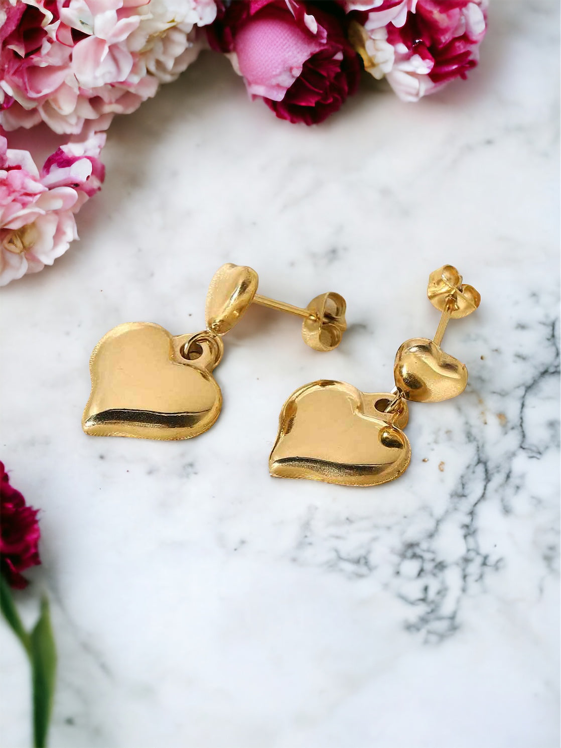 14K Gold Plated Double Heart Stud Earrings