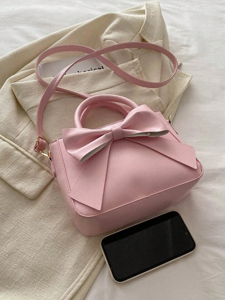 Luxurious Bow Decor Double Handle Handbag - Pink