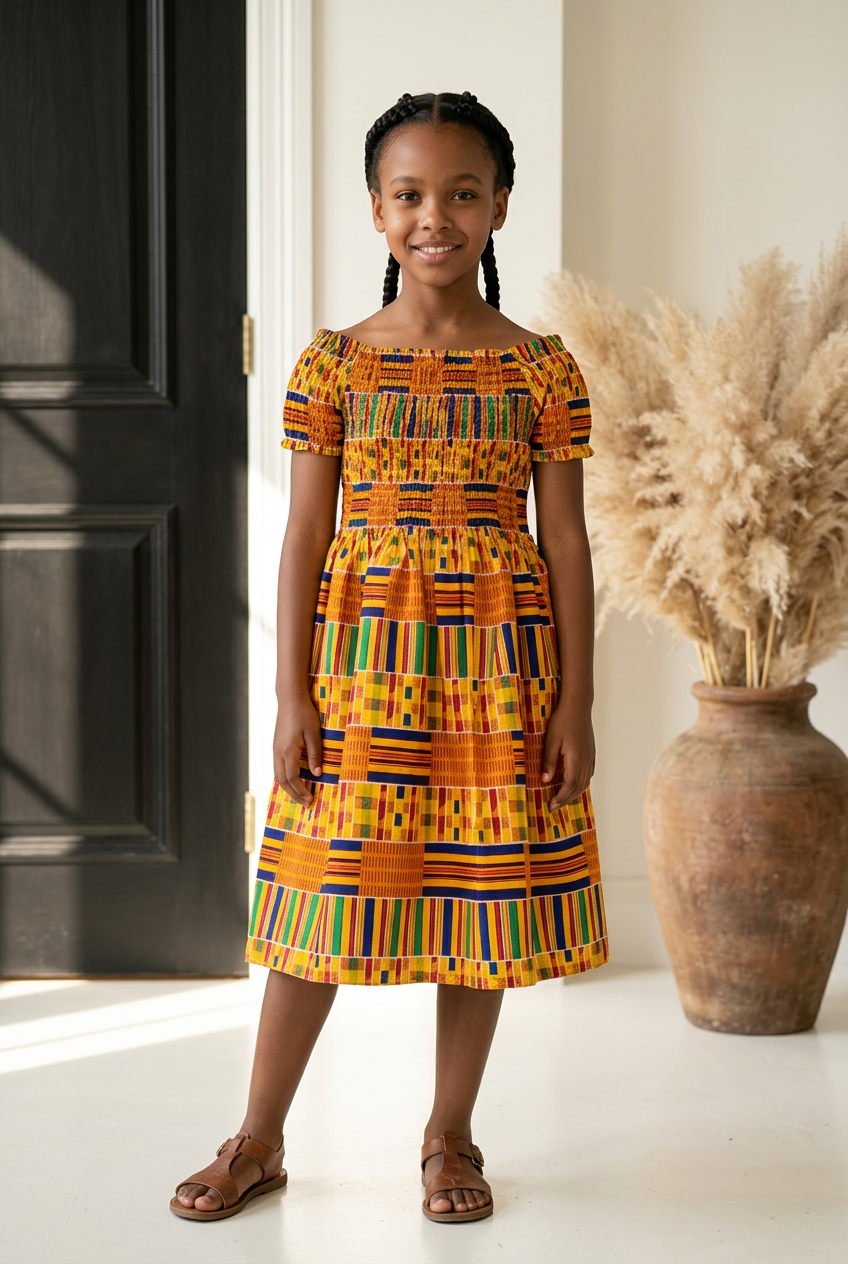 Kids / Girls African Kente Dress, Ages 8 - 12