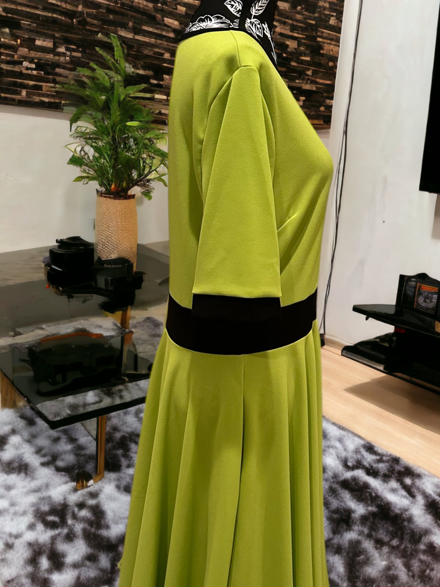 Chartreuse Contrast Trim Dress