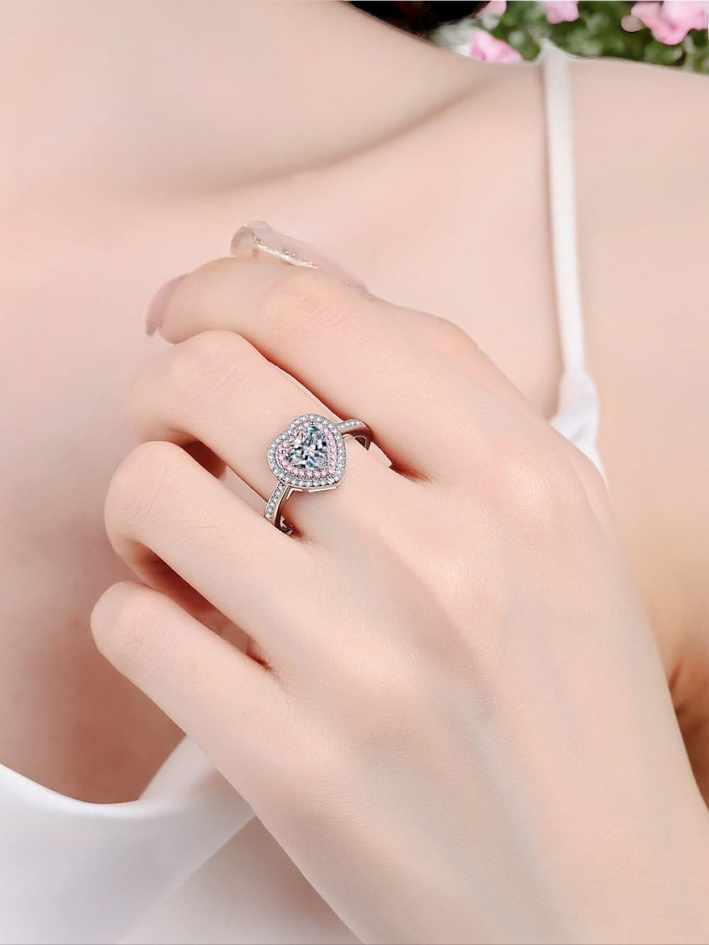 1 Carat Moissanite Heart 925 Sterling Silver Ring