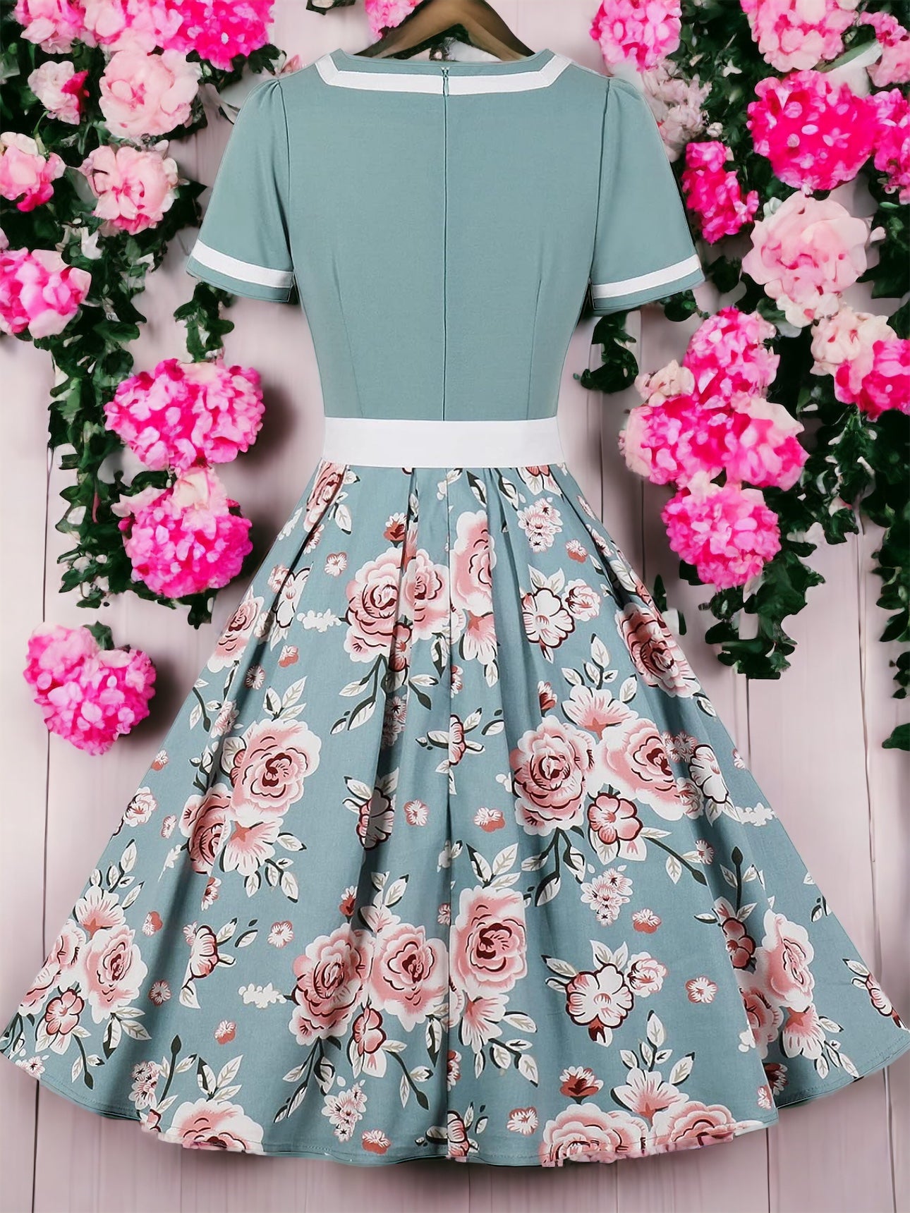 Hepburn Inspired Floral Bottom Swing Dress (US Sizes Small - 4XLarge)