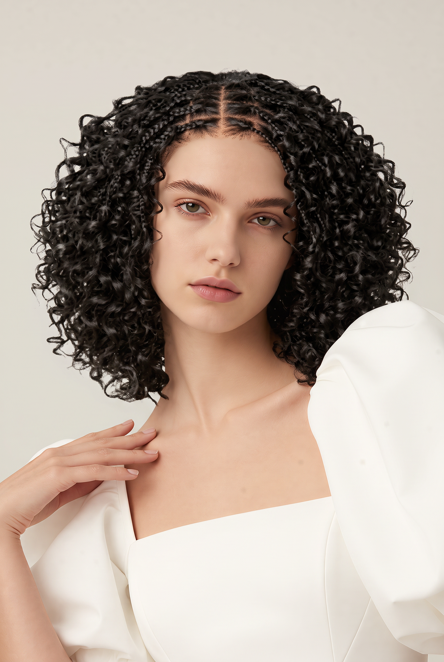 150% Density 5x5 Closure Lace with Boho Braids Pre-Cut Glueless Top Human Hair Wig Curly, 10 inches