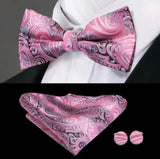 Men’s Silk Coordinated Black Bow Tie Set - Pink Black Paisley 0779
