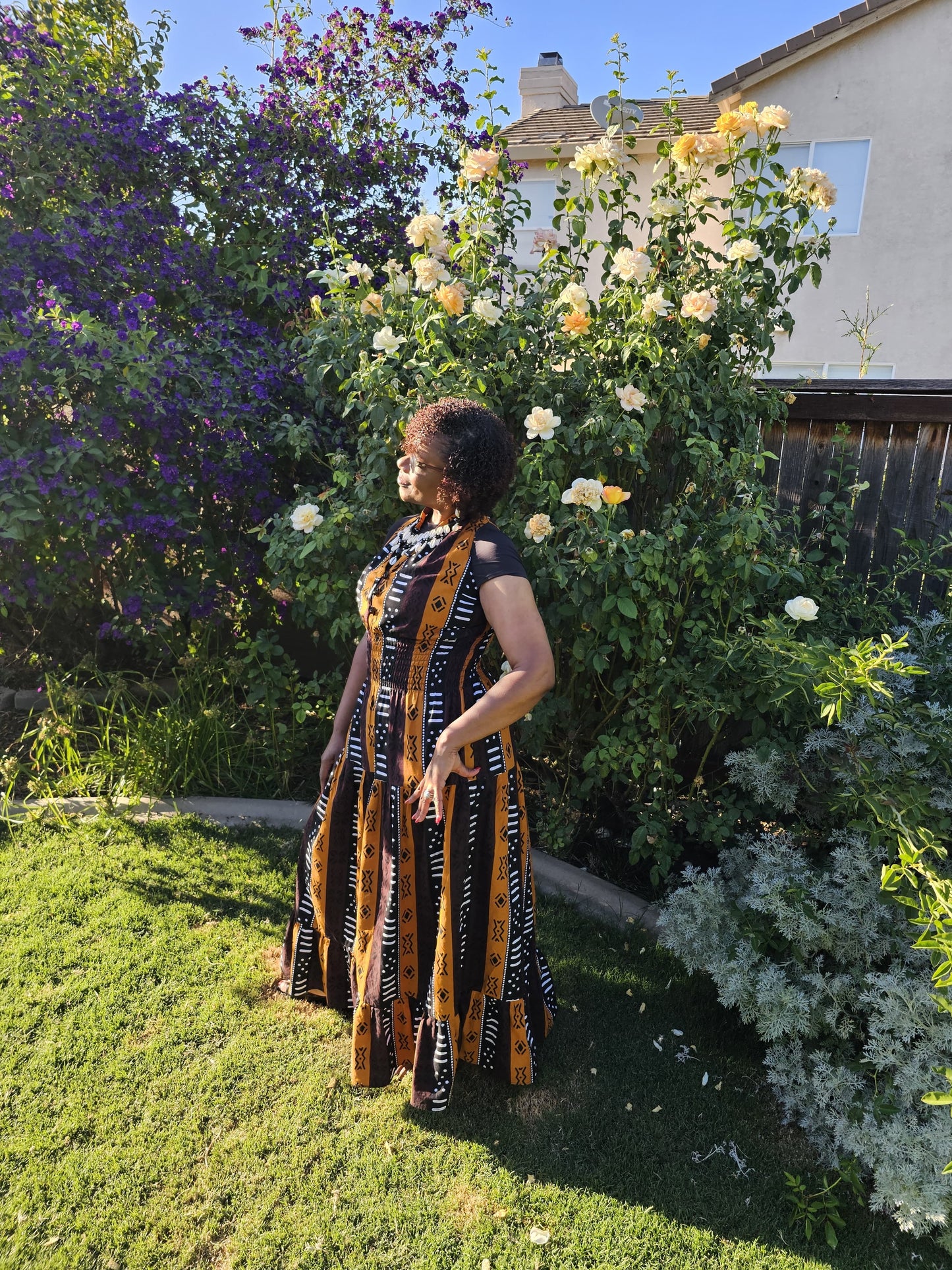 Long Smocked Dress With Scarf (5005-681)