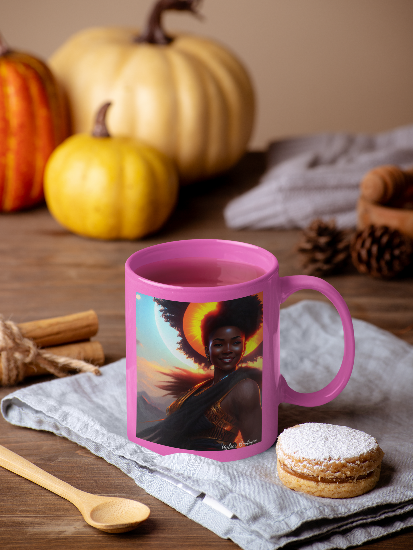 Beautiful Ceramic Custom Mug - African Woman with Sunset Background