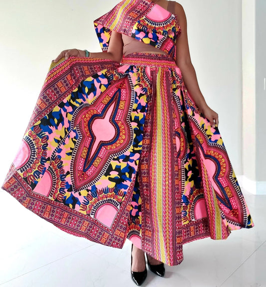 Women Long Dashiki Print Skirt, Various Prints (free size)