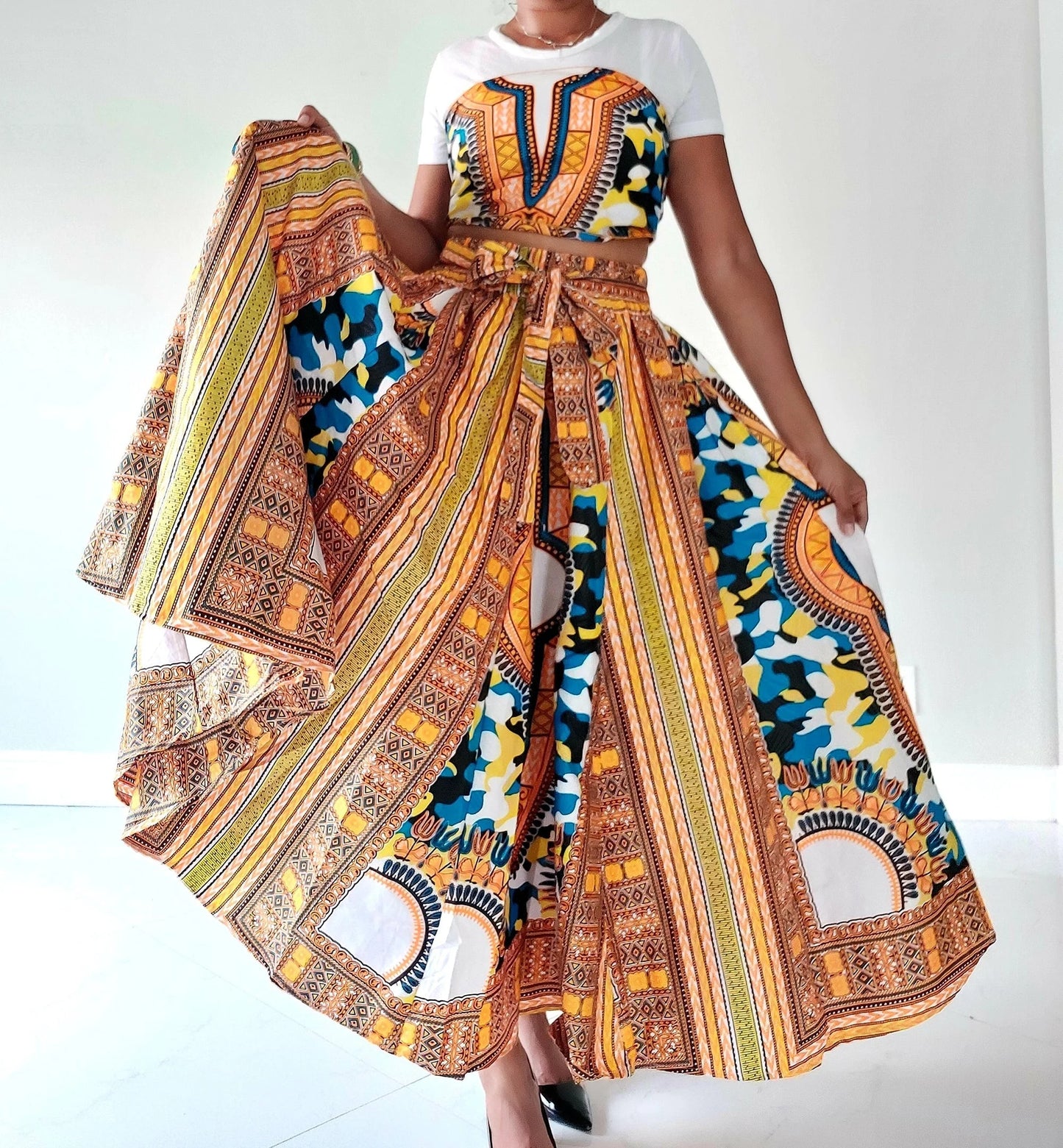 Women Long Dashiki Print Skirt, Various Prints (free size)