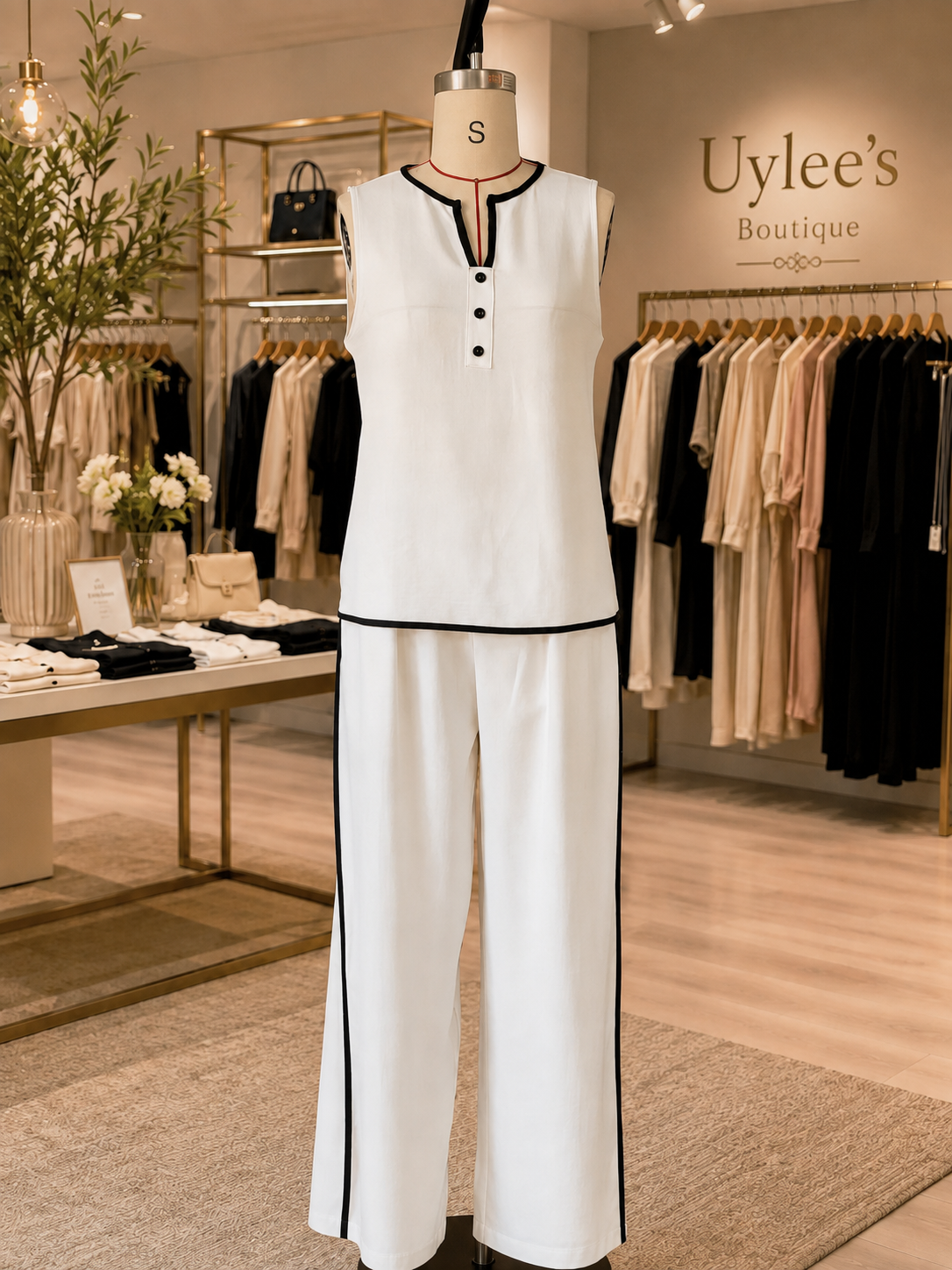 Full Size Contrast Trim Sleeveless Top and Pants Set Plus Size