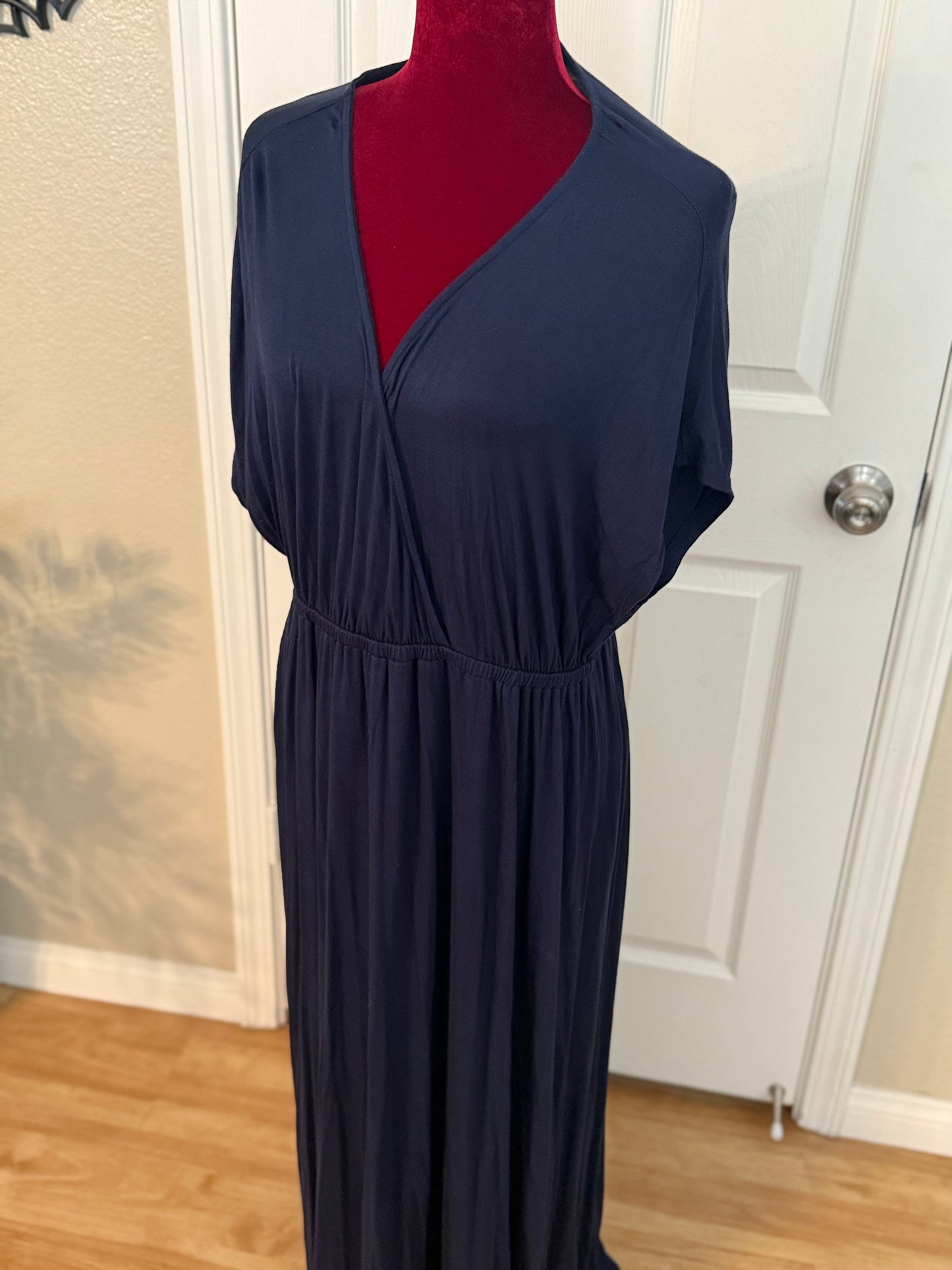 Plus Size Blue Waisted Maxi Dress, Size 1X