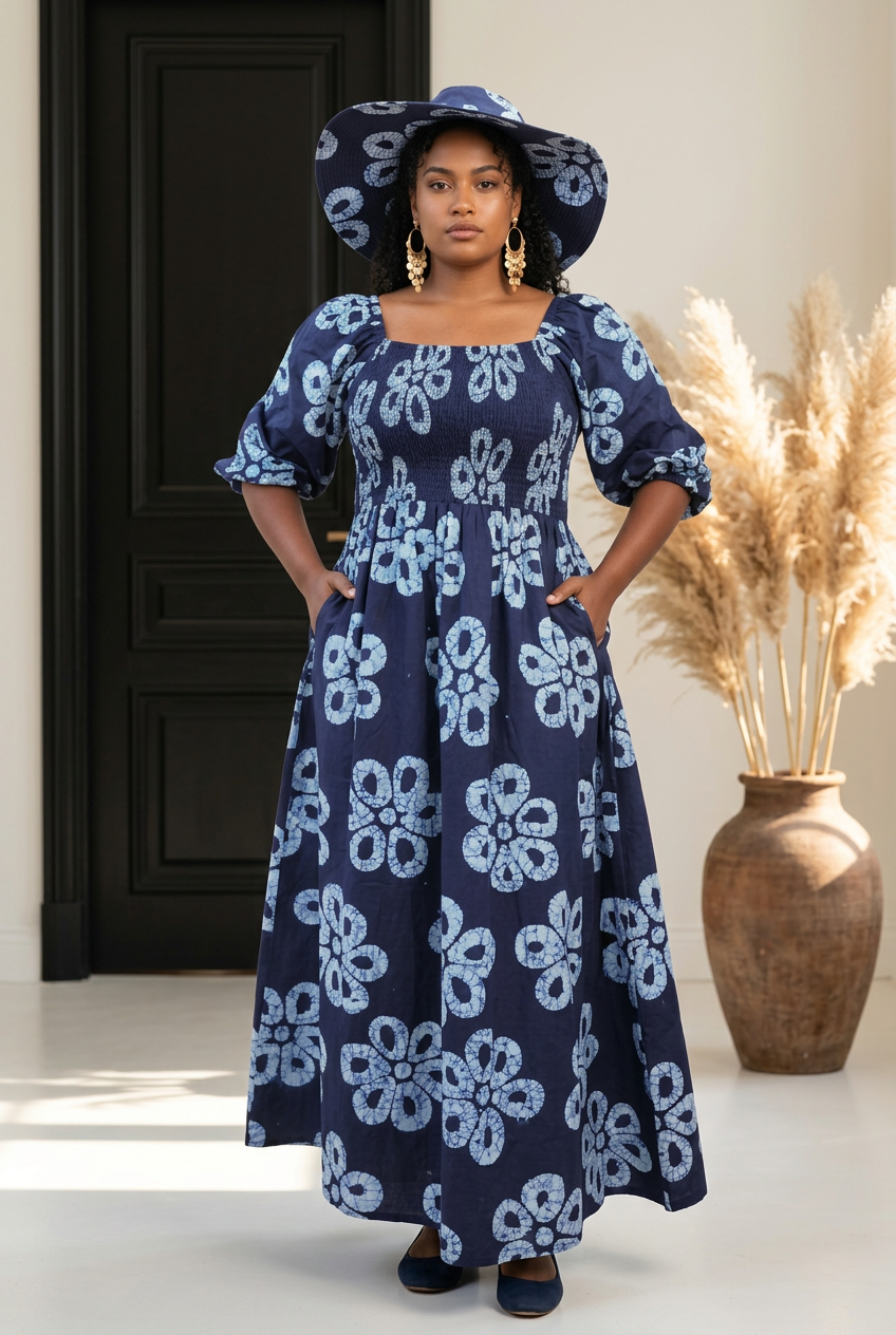 Maxi Slit Dress with Hat and Scarf (S6)