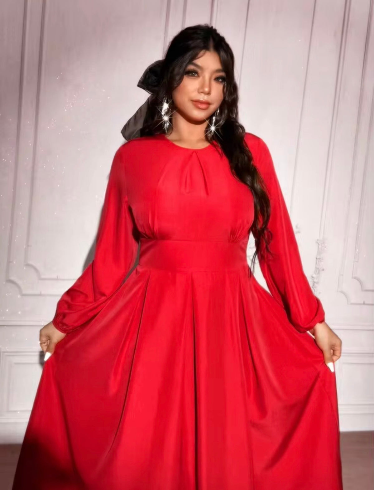 SHEIN Red Long Sleeve Maxi Dress – Fit & Flare Silhouette 2X (US 16)