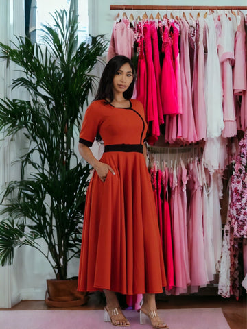 Orange/Red Contrast Trim Dress