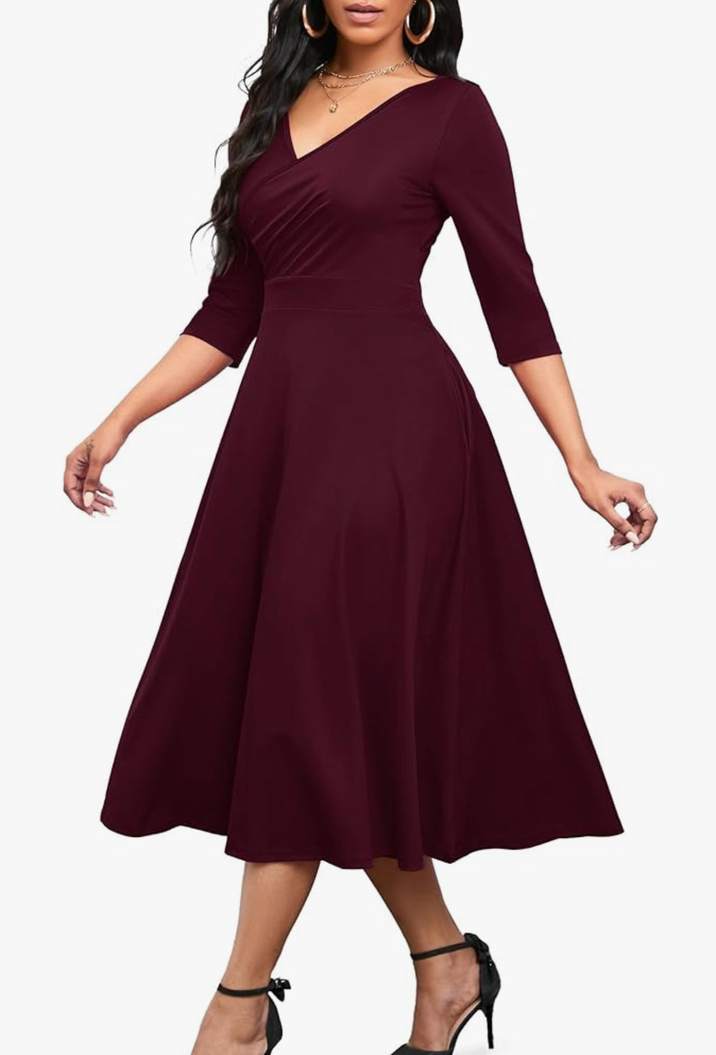 Casual Wrap Flared Dress, Sizes Small - 3XLarge (Burnt Red Dress)